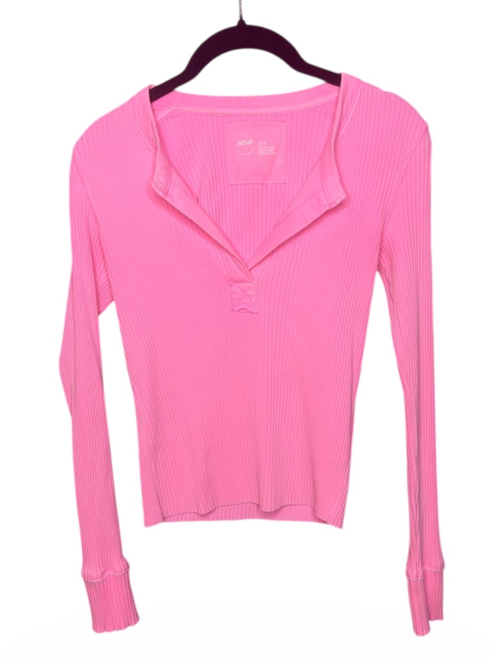 Aerie Ribbed Long Sleeve Hot Pink Top XS